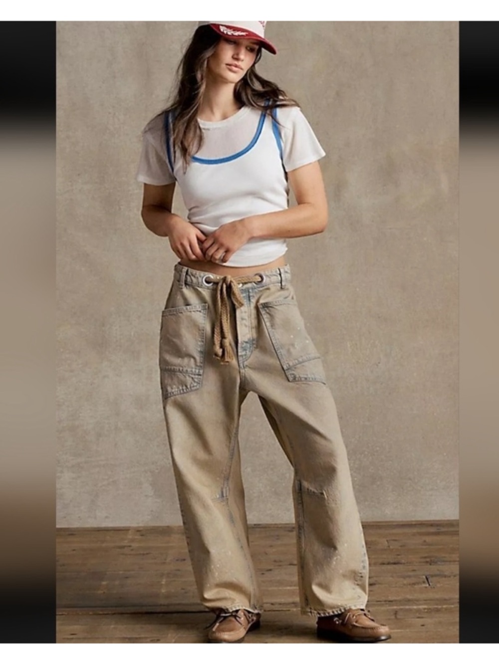 Free People Moxie Low Slung Pull-On Barrel Jeans Pants In Rodeo. Waist 30 inches - Picture 1 of 13